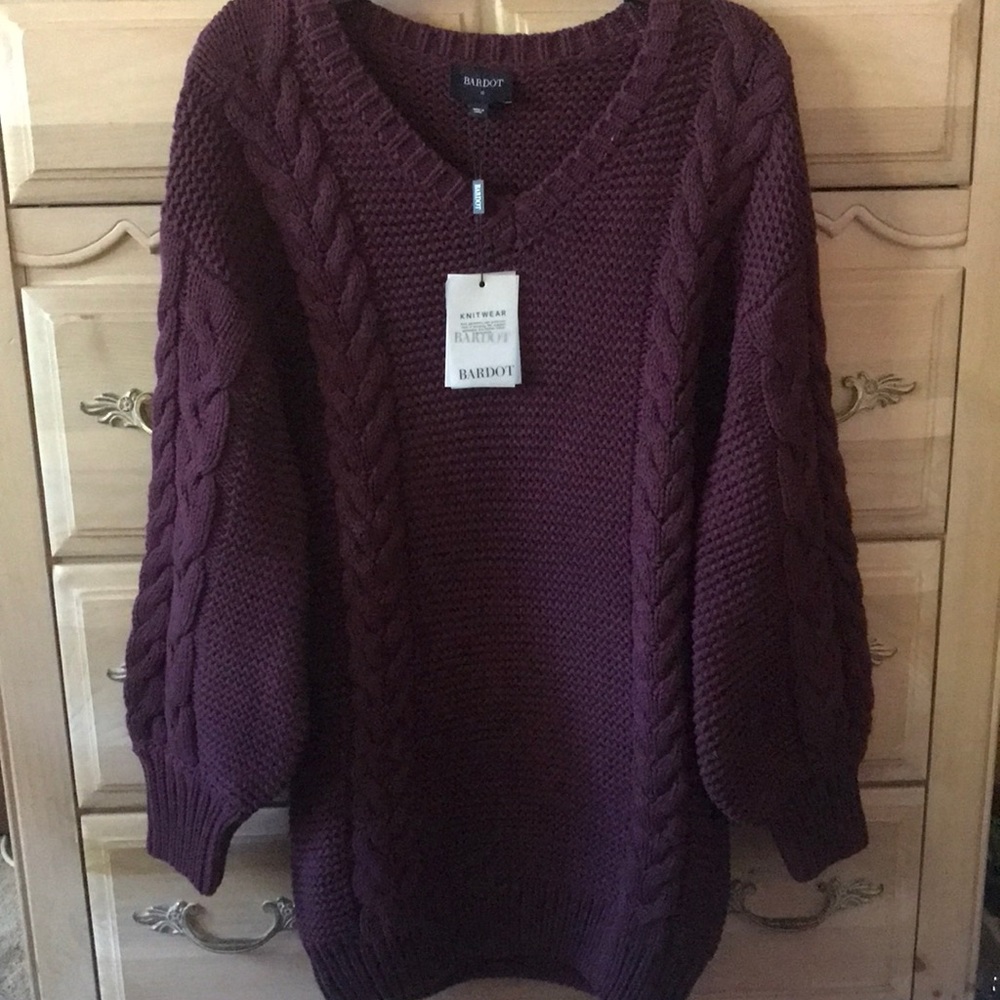 NWT | Bardot | Burgundy Bell Sleeve Knit Sweater Dress Size XS/US 2 - Picture 1 of 8